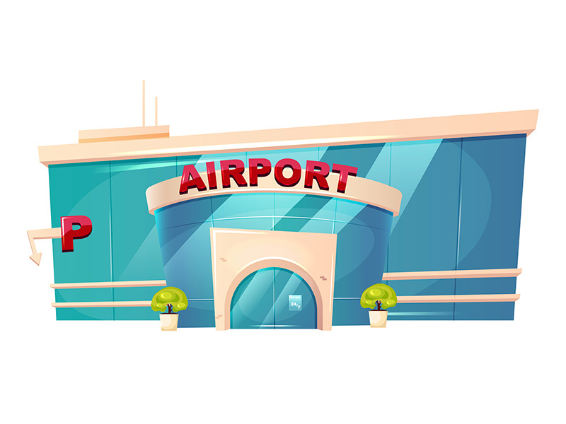 Airport exterior cartoon vector illustration