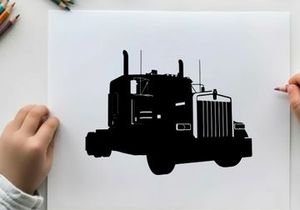 Silhouette of a semi truck against a white background