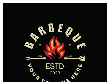 Smoke and BBQ Barbecue Vintage hot grill, with crossed flames and spatula. Logo for restaurant, badge, cafe and bar.vector preview picture