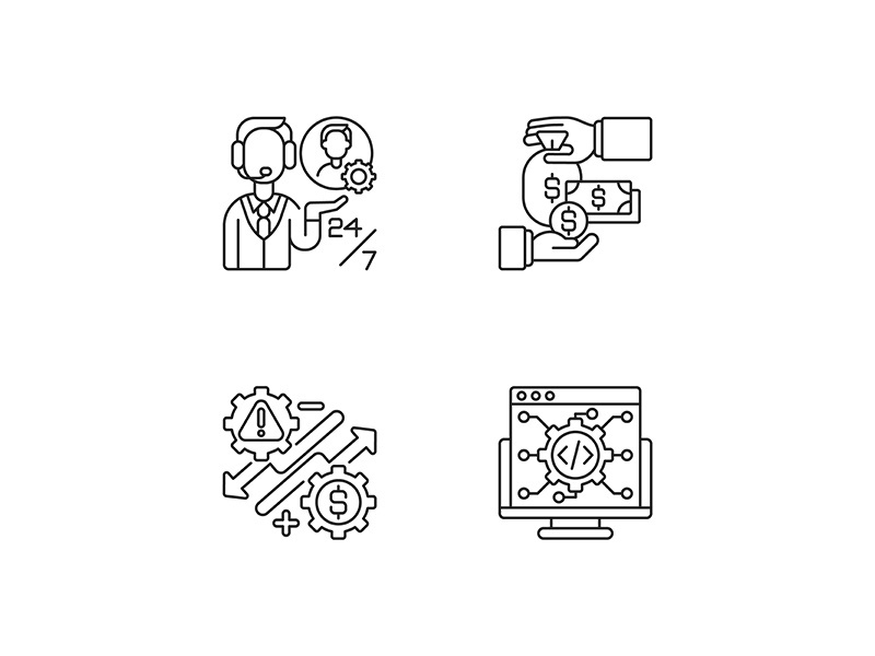 Business development and support linear icons set