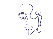 Line art women faces with flowers. Social media cover