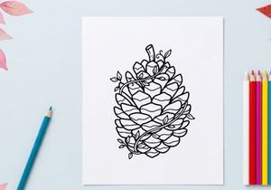 Ilustração de pinha desenhada à mão para projetos de natureza e artesanato. Esboço botânico artístico para uso em design e educação.