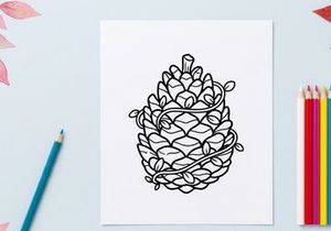Ilustração decorativa de pinha para temas natalinos ou naturais. Desenho botânico artístico de uma pinha, ideal para designs sazonais ou naturais.