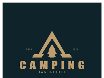 vintage and retro tent logo, camping. With tent, tree and bonfire sign. adventurers, scouts, climbers, camping equipment center preview picture