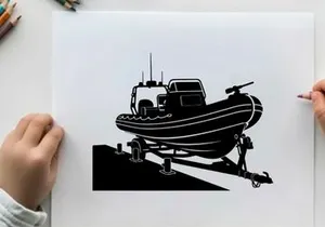 Silhouette of a boat on a trailer in a black and white image