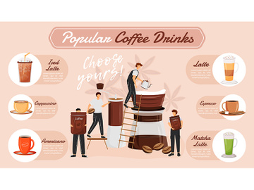 Popular coffee drinks flat color vector conceptual infographic template preview picture