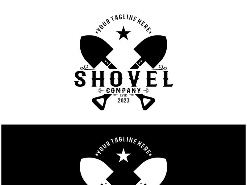 Shovel logo for agriculture, excavation,building, mining foundation. gardening vector set design with leaves