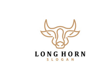 LongHorn Animal Logo Design, Farm Retro Vintage Horn Minimalist Simple Template Illustration