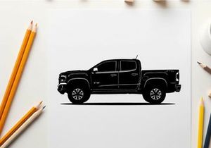 Silhouette of a black pickup truck on a white background