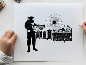 Beekeeper silhouette standing near beehives on a sunny day preview picture