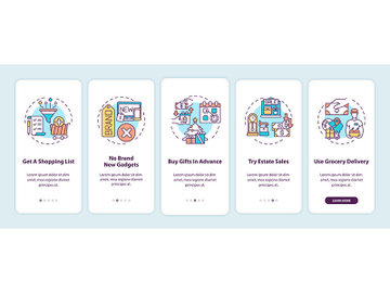 Shopping tips onboarding mobile app page screen with concepts preview picture
