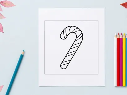 Simple black and white candy cane line art illustration for Christmas holiday design