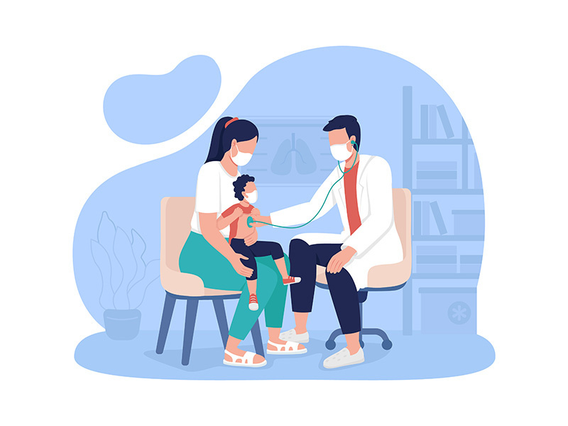 Mother and child appointment at hospital 2D vector isolated illustration