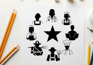 Silhouette of various occupations arranged in a star pattern