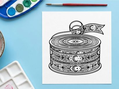Stacked vintage ribbon spools with decorative floral pattern. Classic crafting supplies for elegant DIY wedding and event decor.