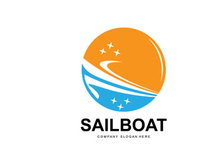 Sailboat Logo Design, Fishing Boat Illustration, Company Brand Vector Icon