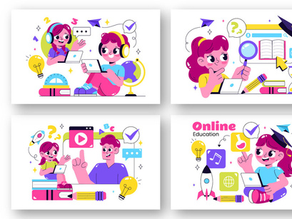 10 Online Education for Kids Illustration