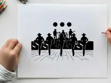 Silhouette of musicians performing on stage with cowboy hats