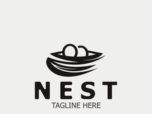 Bird nest logo natural root and leaf habitat bird house isolated template vector