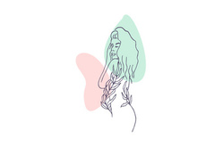 Line art portrait woman, Flower face one line vector illustration