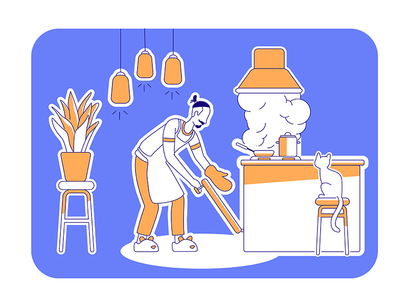 Man cook at home flat silhouette vector illustration