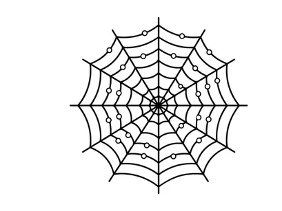 Geometric spider web design with intricate line patterns. Minimalist black and white vector illustration for modern decor.