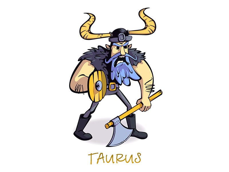 Taurus zodiac sign man flat cartoon vector illustration