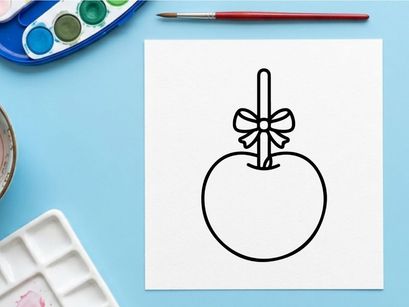 Hand-drawn apple illustration with decorative bow. Simple fruit sketch for educational and design projects.
