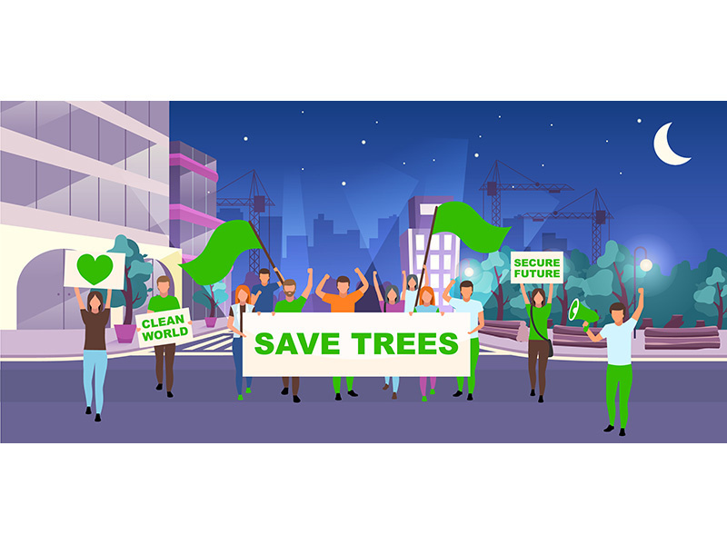 Save trees social protest event flat vector illustration