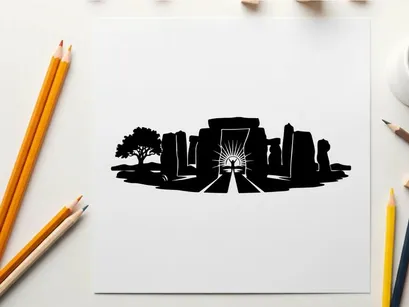 Stonehenge silhouette with sunrise and person vector