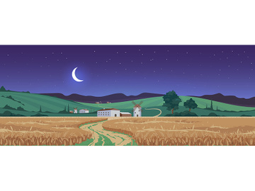 New moon above wheat fields flat color vector illustration preview picture