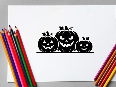 Silhouettes of Halloween Jack-o'-Lanterns with Bats for Fall Decor