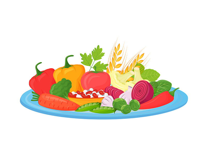Raw vegetables, beans and cereals cartoon vector illustration