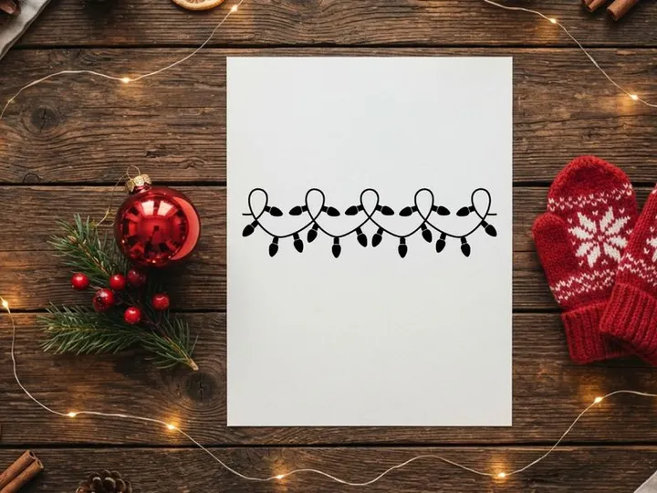 Christmas string lights silhouette isolated on white background for holiday design projects