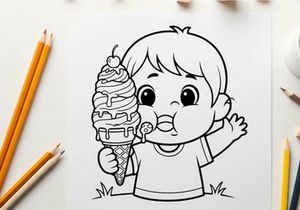 Happy child eating ice cream vector illustration