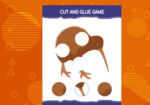 10 Pages Cut and glue game for kids with birds. Cutting practice for preschoolers. Education worksheet.