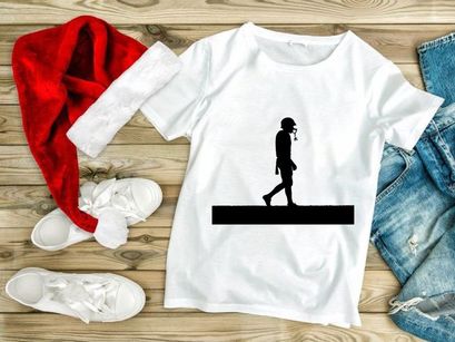 Silhouette of a person walking alone in a protective suit with a gas mask