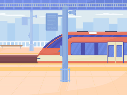 Public transportation in city color vector illustration set