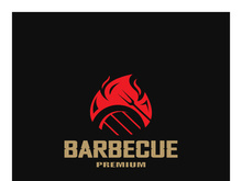 Simple Barbecue Vintage hot grill, with crossed flames and spatula. Logo for restaurant, badge, cafe and bar.vector