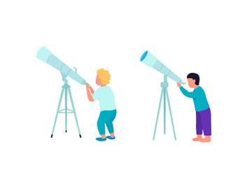 Kids looking into telescope flat color vector faceless character set preview picture