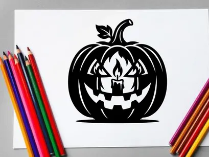 Halloween Pumpkin Jack-o'-Lantern with Carved Face and Candlelight