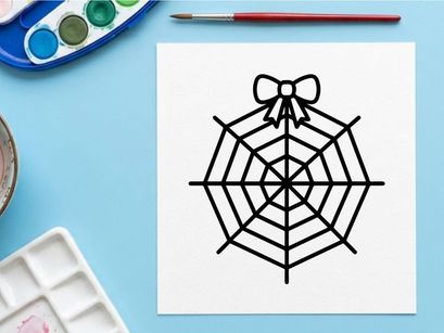 Ilustración vectorial de telaraña de Halloween con moño. Diseño clásico en blanco y negro de un arácnido siniestro para decoración estacional.