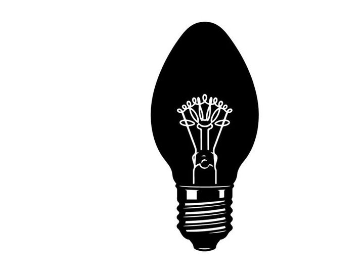 Black and white silhouette of a classic incandescent light bulb icon