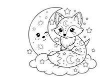 Cute fox sleeping under moon stars vector illustration
