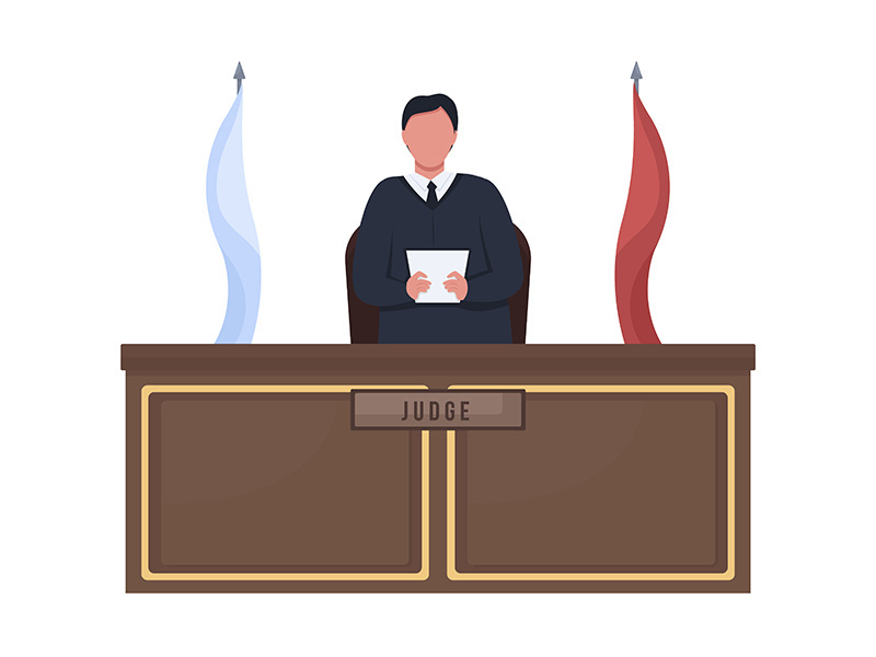 Male judge standing behind podium semi flat color vector character