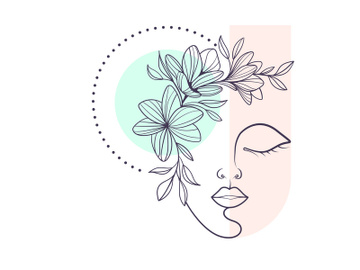 Line art portrait woman, Flower face one line vector illustration preview picture