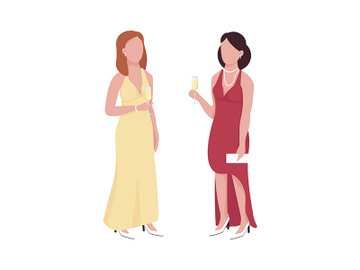 Beautiful ladies attending formal event semi flat color vector characters preview picture