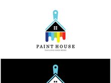 logo icon illustration house paint with a blend of brushes and rollers for house wall paint design, minimalist house, painting, interior, building, property business, wallpaper, vector concept
