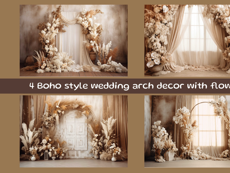 Boho style wedding arch decor with flowers