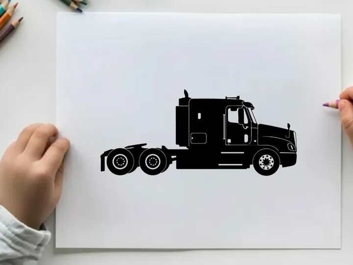 Silhouette of a semi truck tractor unit with sleeper cabin